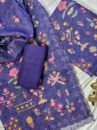 Linen Tissue Unstitched Salwar - Dark Violet