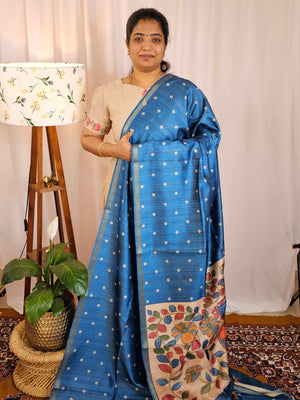 Semi Matka Tussar with Kalamkari - Blue