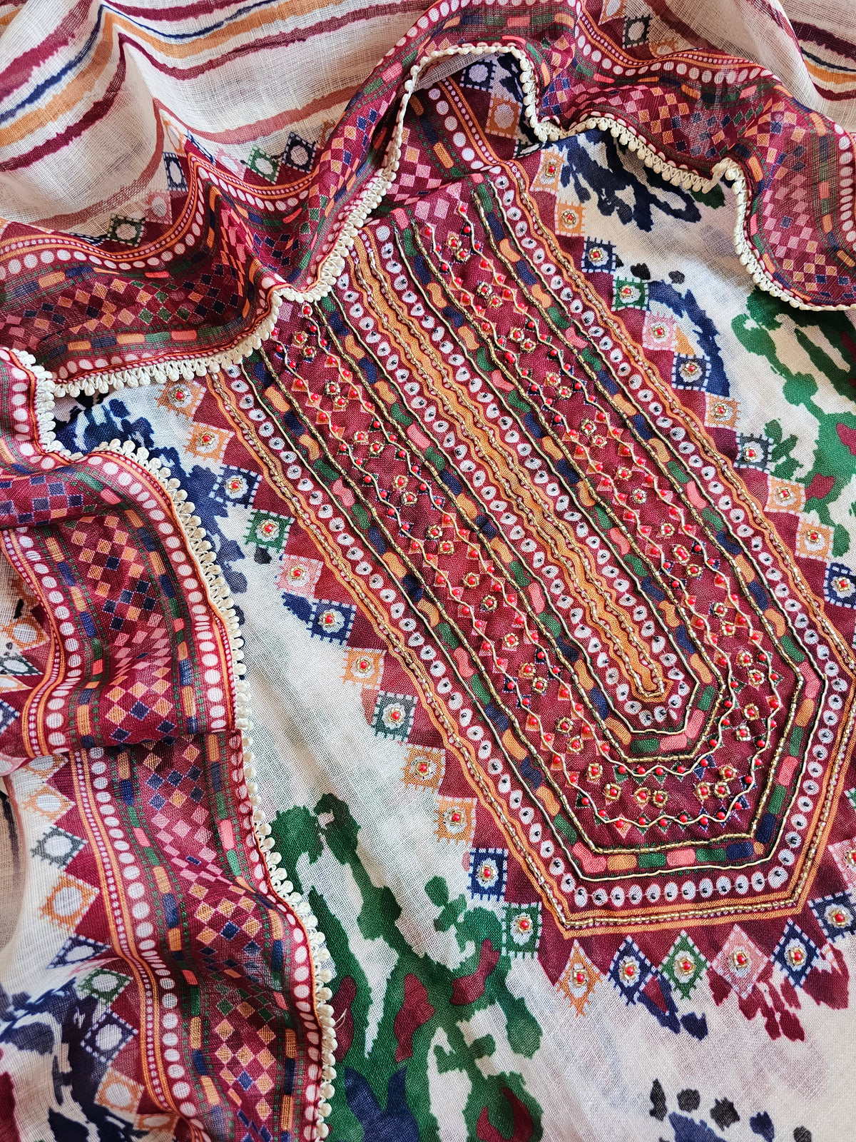 Linen Cotton Unstitched Salwar - Multi Colour