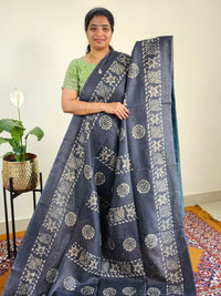 Bhagalpuri with Batik Print - Grey with Sea green