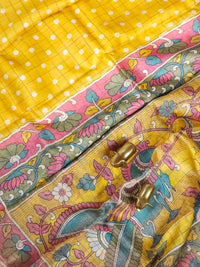 Pure Tussar Checks - Yellow with Sea Green