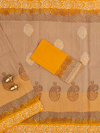 Pure Cotton with Hand Block Prints - Beige with Yellow