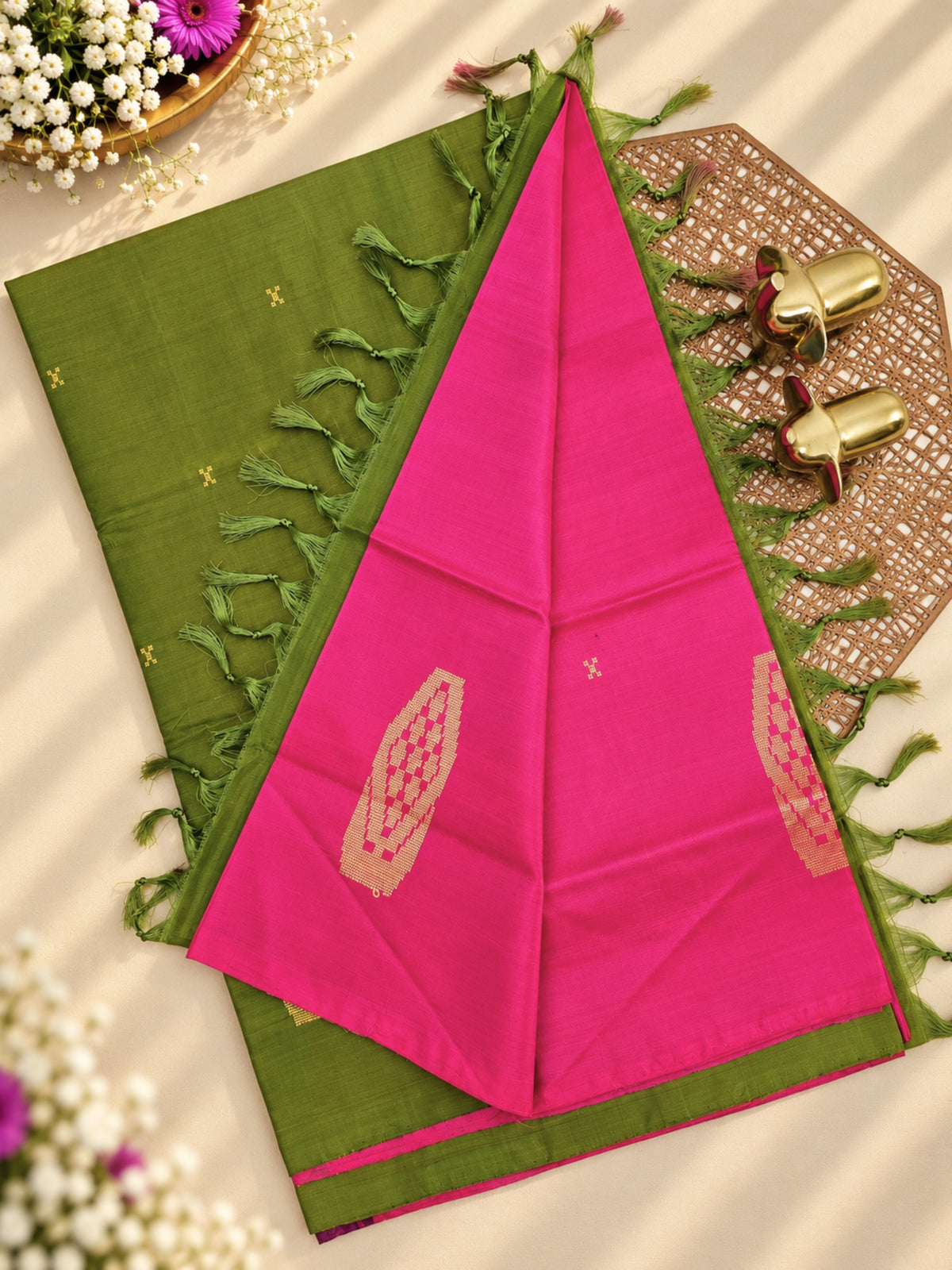 Chinnalampattu Saree - Pink with Green