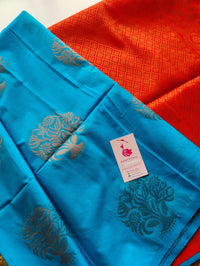 Blue with Orange Semi Soft Silk