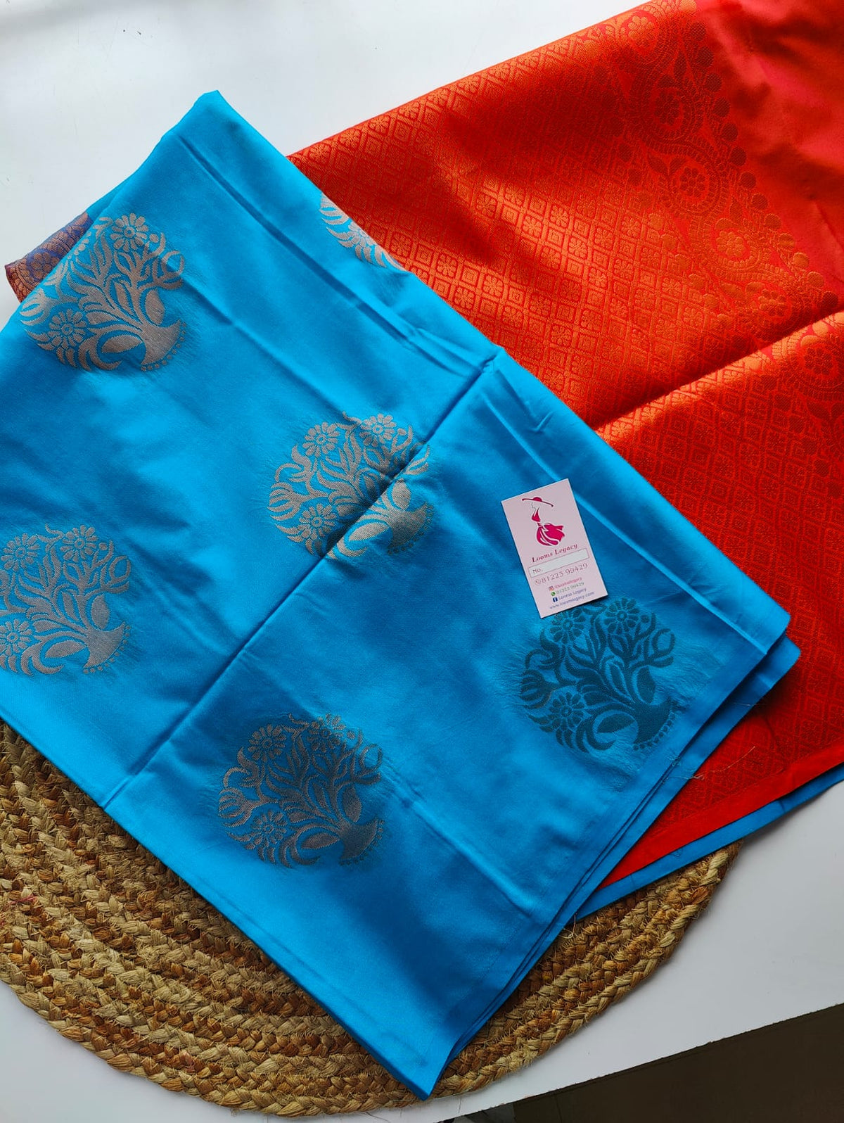 Blue with Orange Semi Soft Silk