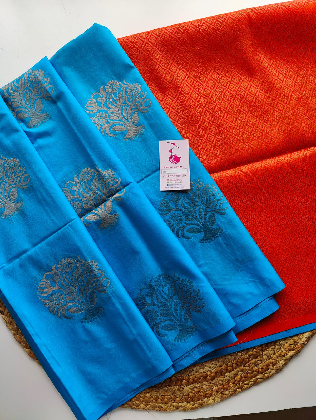 Blue with Orange Semi Soft Silk