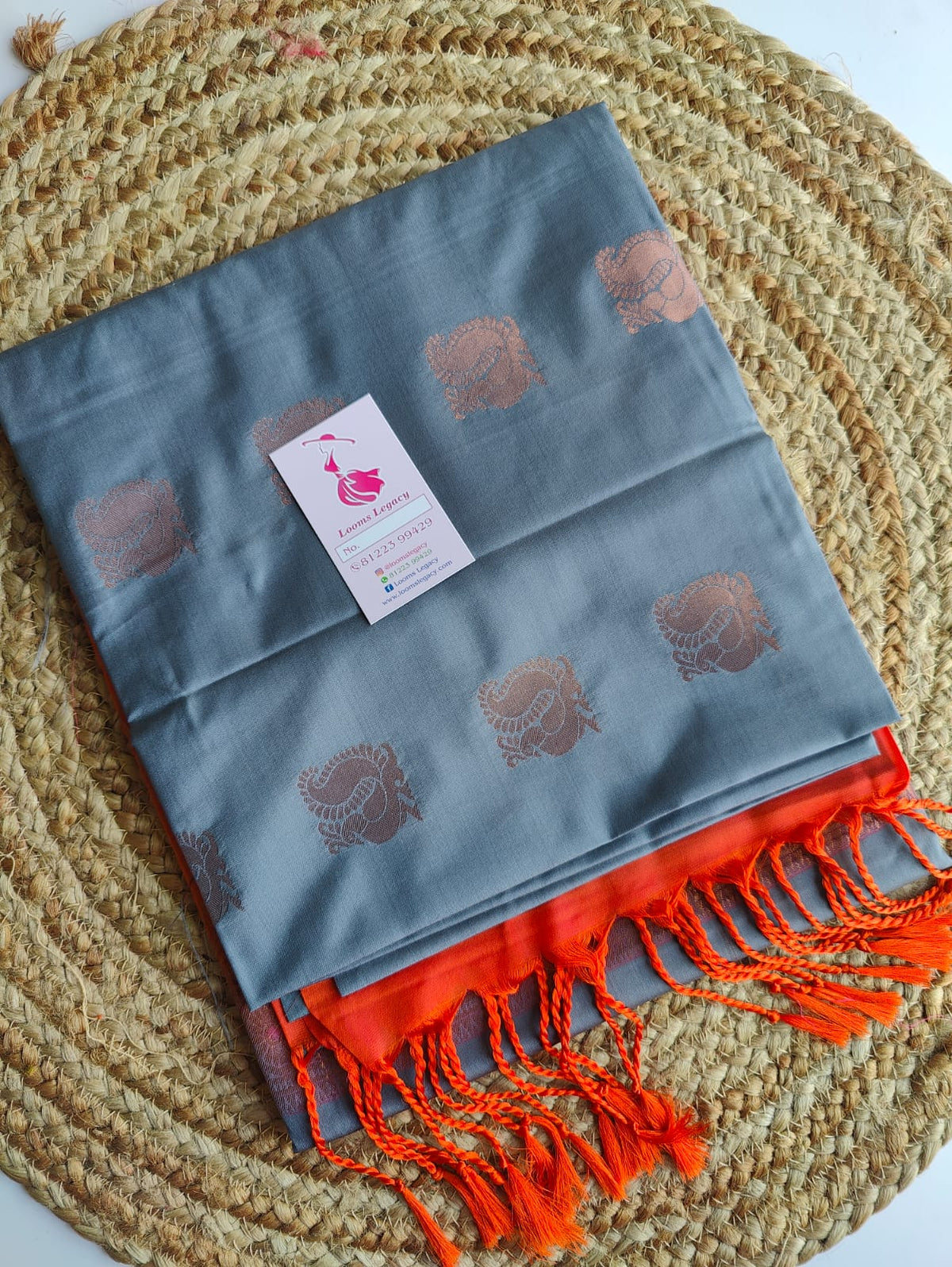 Dark Grey with Orange Semi Soft Silk