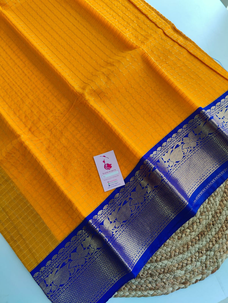 Kuppadam Checks Silk Cotton - Sandal Yellow