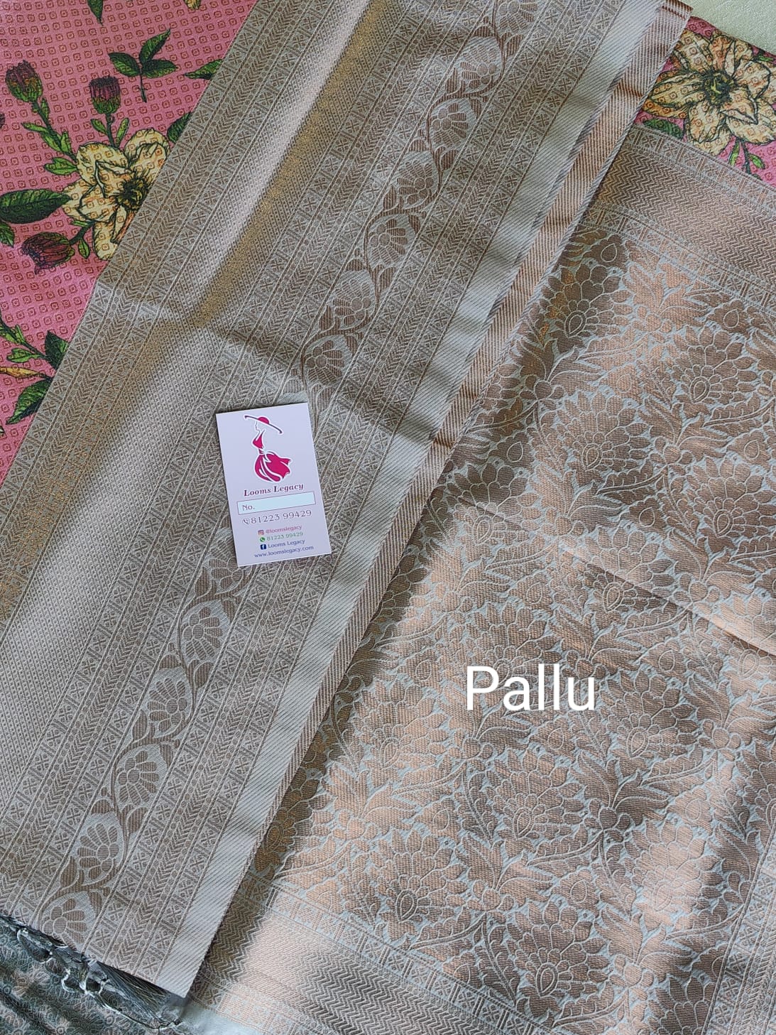 Pink with Grey Semi Banarasi Copper Zari Weave Soft Silk Saree with Digital Print