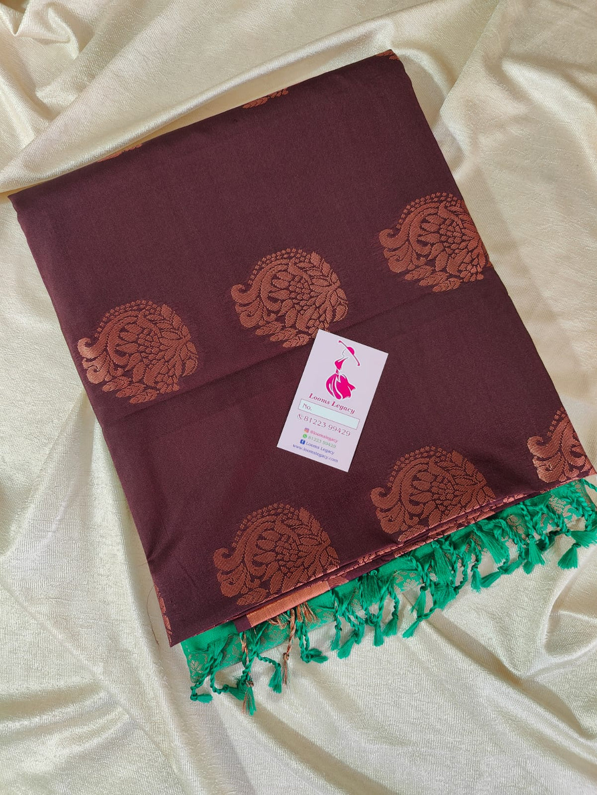 Deep Brown with Sea Green Pallu Border Semi Soft Silk Saree