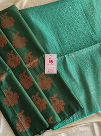 Bottle Green with Sea Green Semi Soft Silk Saree