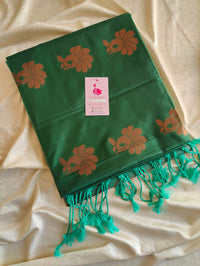 Bottle Green with Sea Green Semi Soft Silk Saree