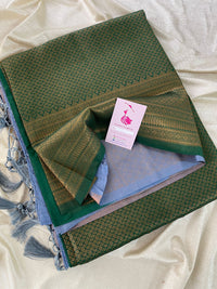 Bottle Green with Grey Copper Zari Weave Soft Silk Saree