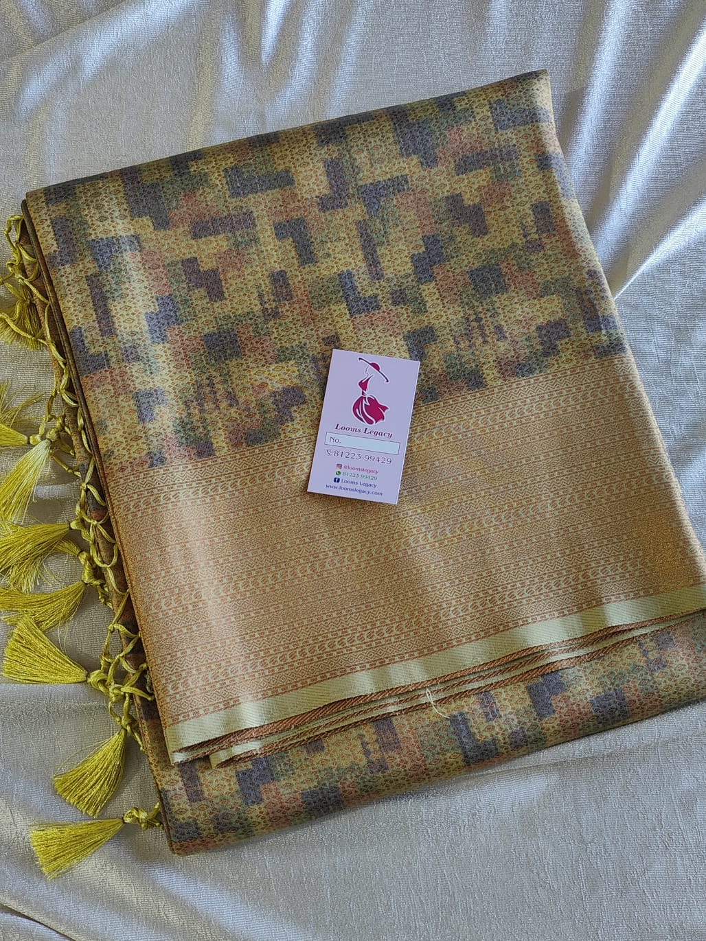 Yellow Shade Semi Banarasi Copper Zari Weave Soft Silk Saree with Digital Print