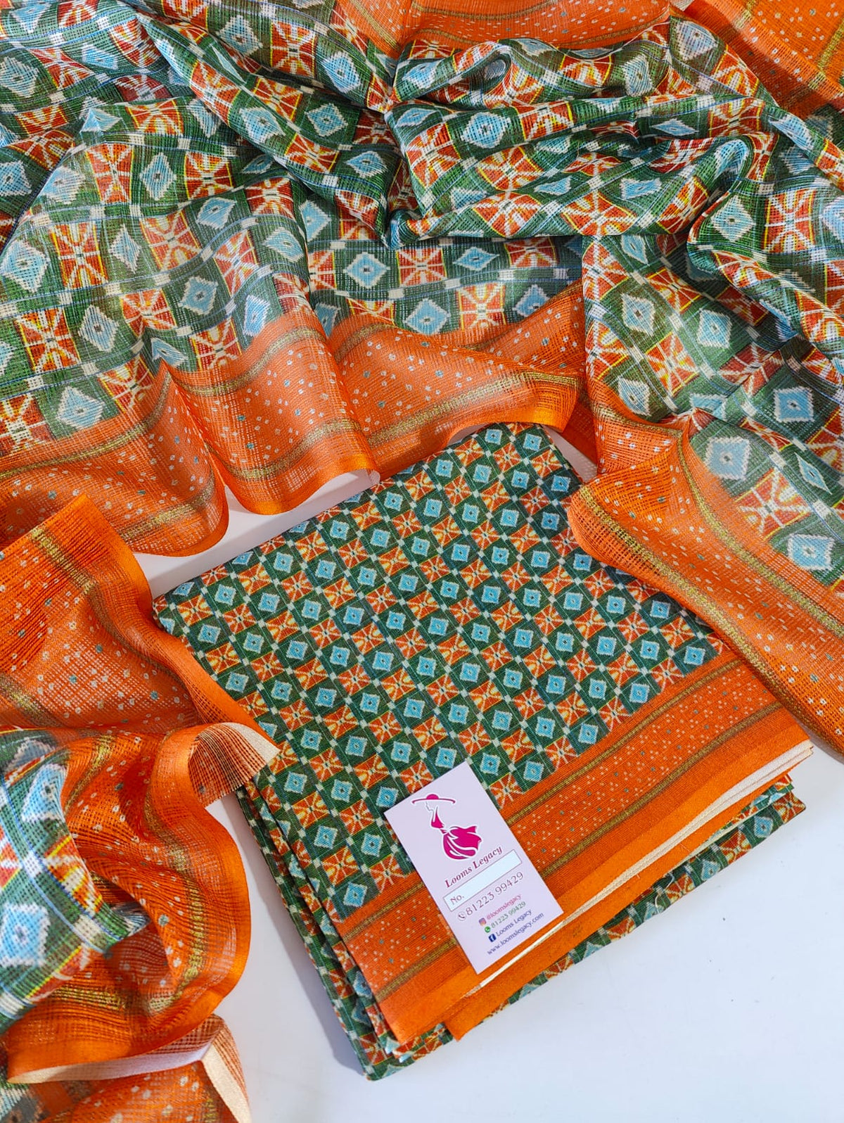 Kota Unstitched Suit  - Green with Orange