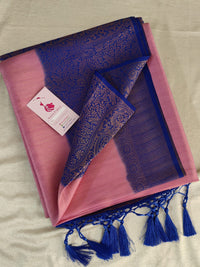 Pink with Blue Copper Zari Weave Soft Silk Saree