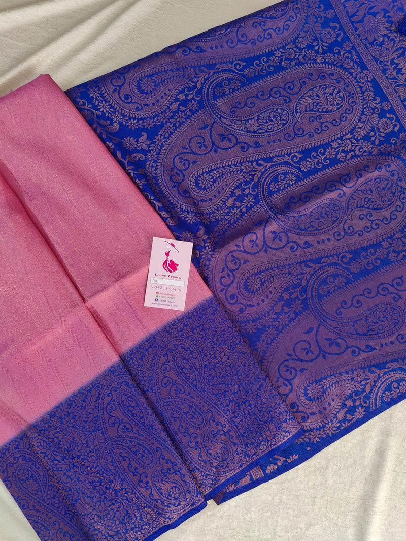 Pink with Blue Copper Zari Weave Soft Silk Saree