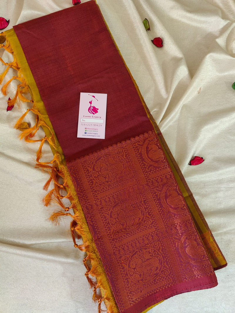 Maroon with Mehndi Green Chinnalampattu Long Border Saree