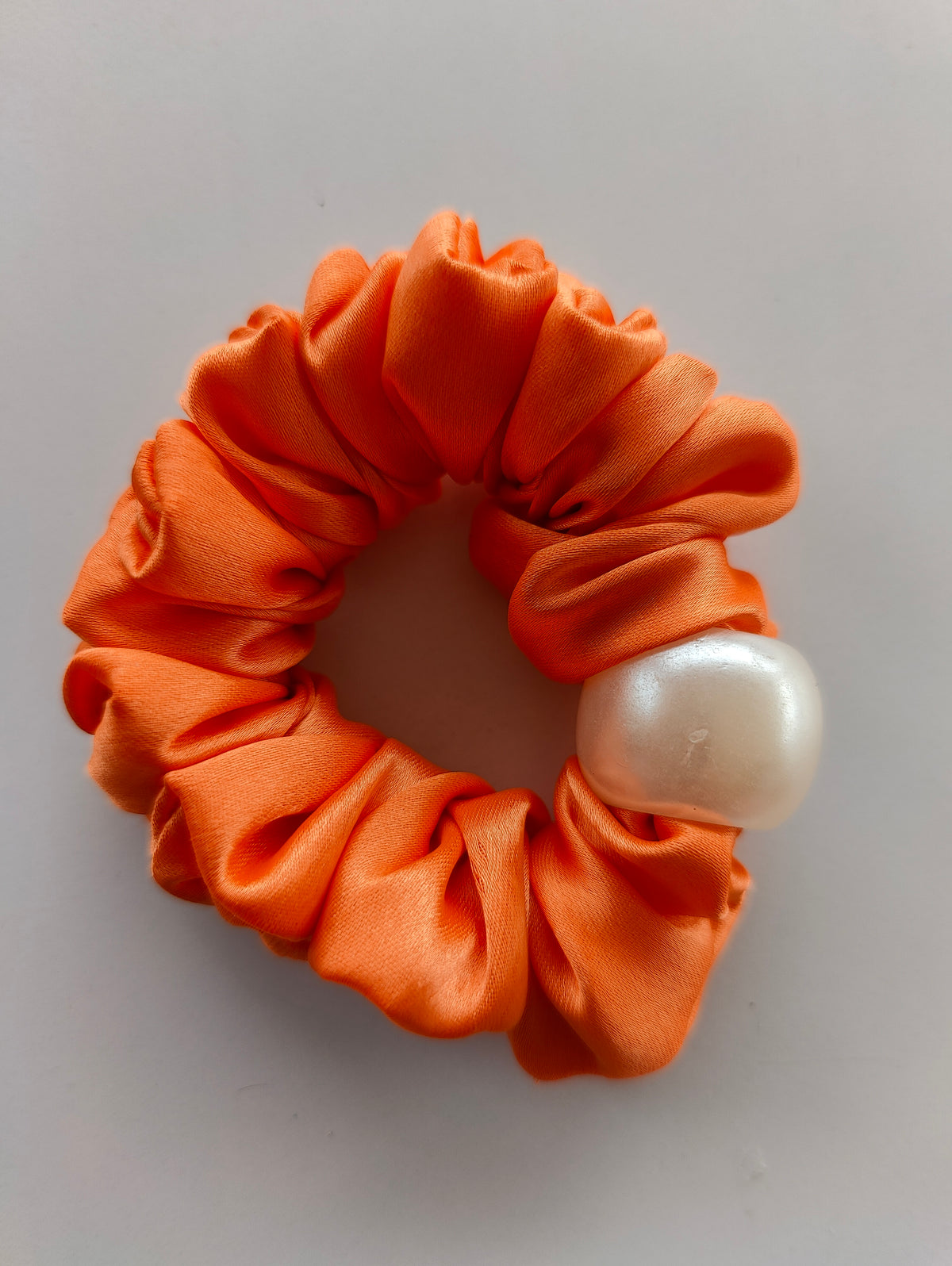 Orange with Beads- Silky Satin Scrunch