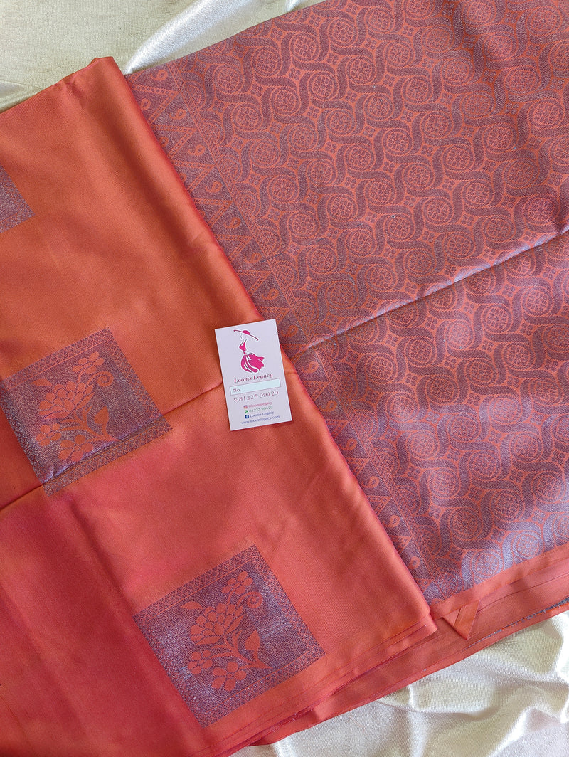 Dual Shade Orange cum Maroon Thread Woven Butter Semi Soft Silk Sarees