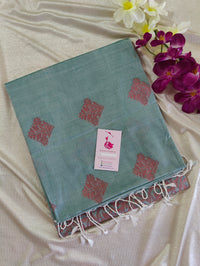 Dual Shade Green cum Blue Thread Woven Butter Semi Soft Silk Sarees