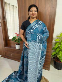 Linen Cotton with Digital Printed Sarees -  Indigo