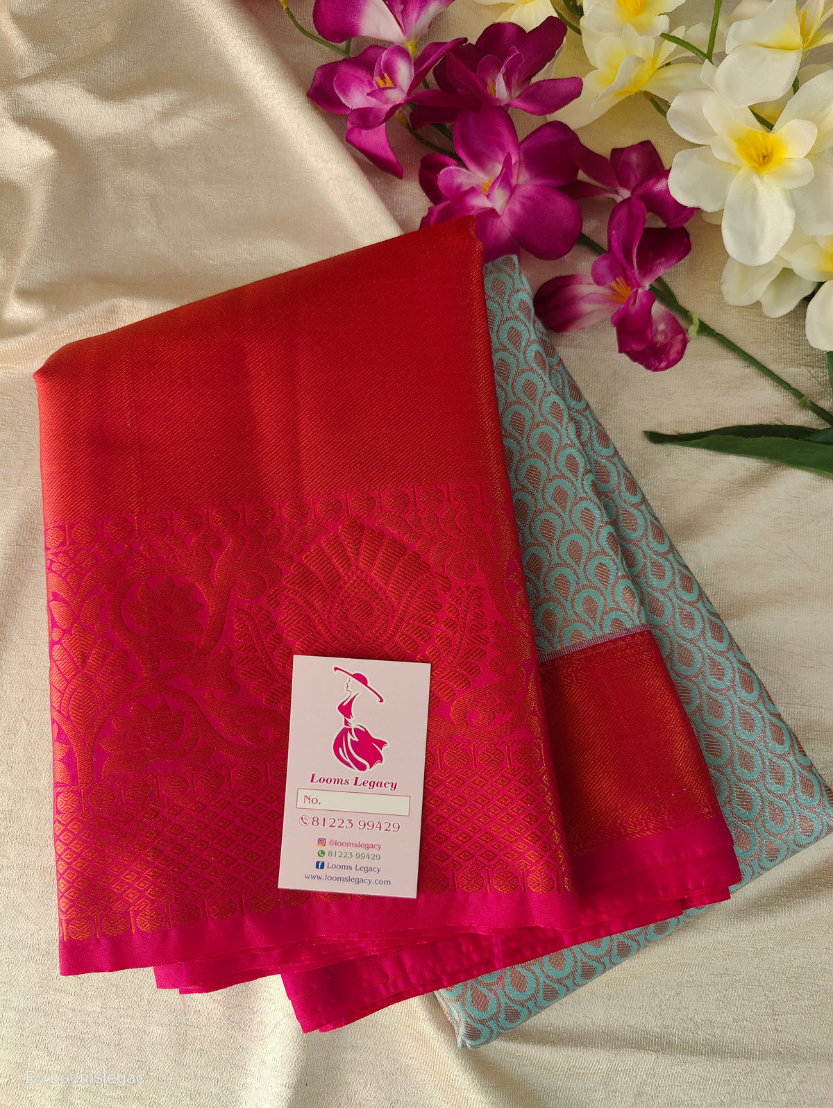 Pastel Blue with Dark Pink Copper Zari Weave Semi Kanchi Silk Brocade Saree