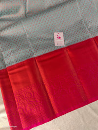 Pastel Blue with Dark Pink Copper Zari Weave Semi Kanchi Silk Brocade Saree