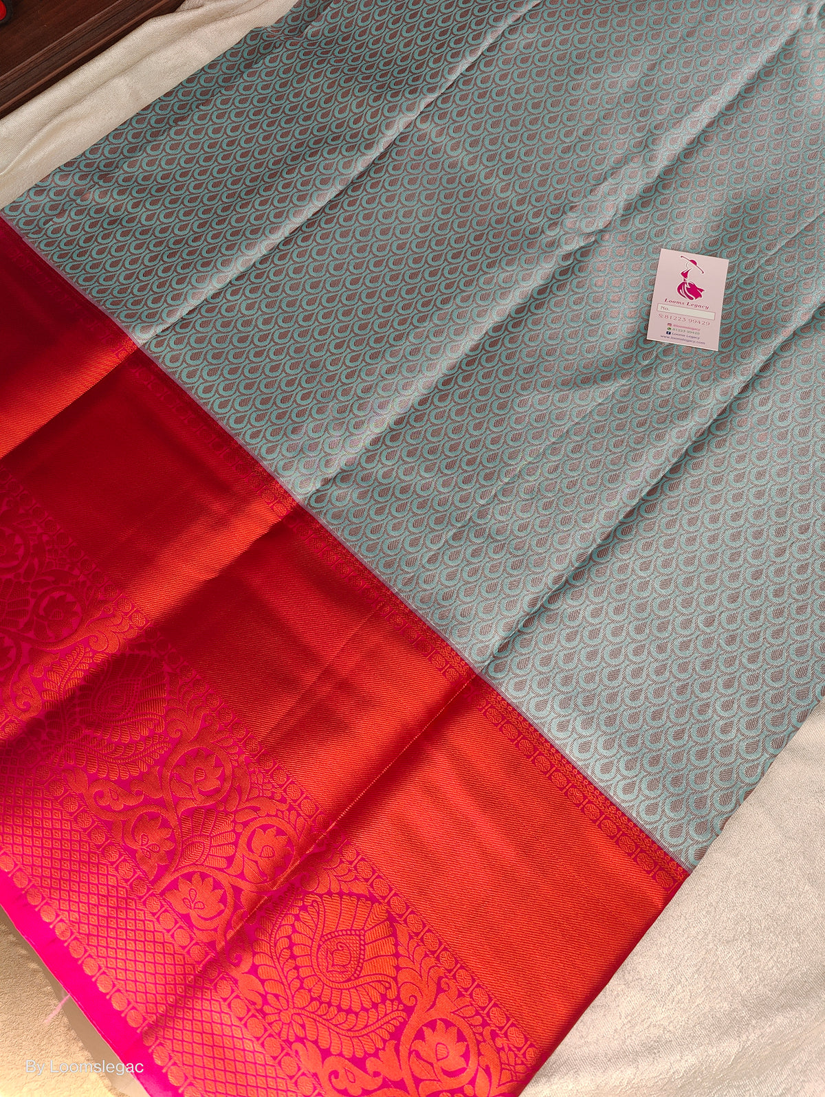 Pastel Blue with Dark Pink Copper Zari Weave Semi Kanchi Silk Brocade Saree