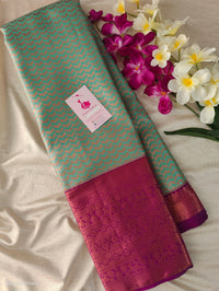 Sea Green with Magenta Copper Zari Weave Semi Kanchi Silk Brocade Saree