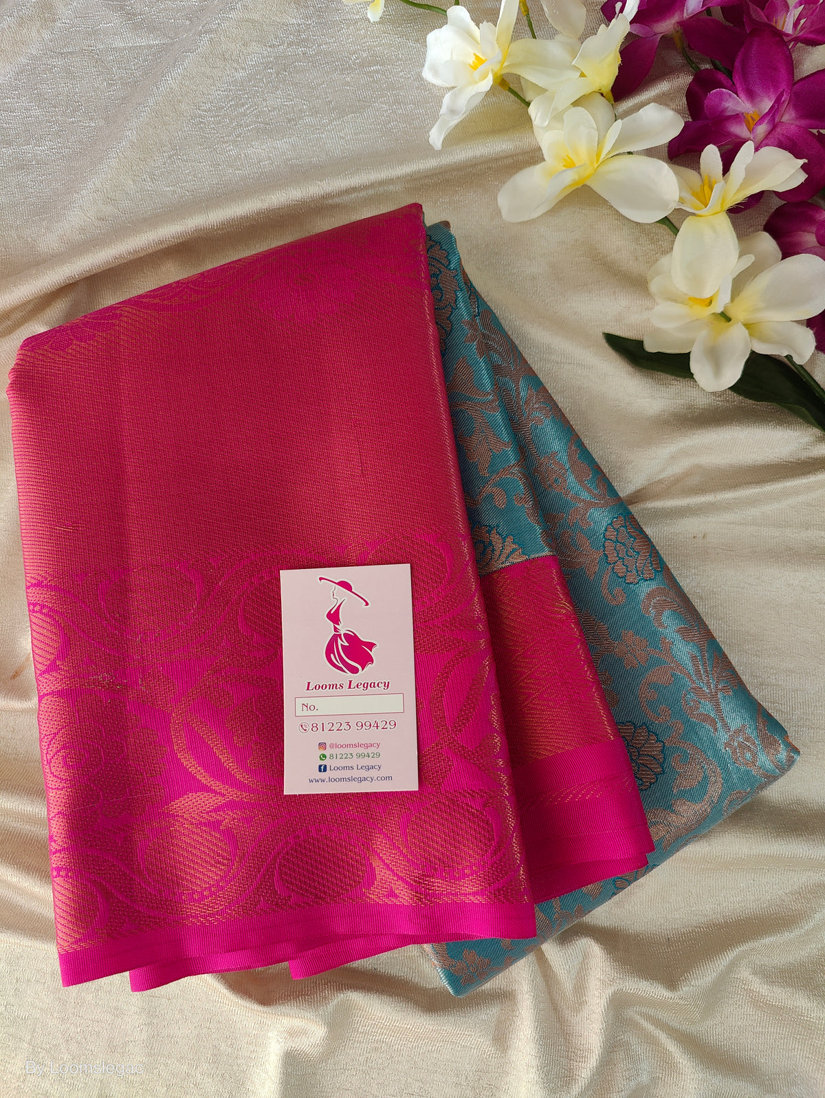 Blue with Pink Copper Zari Weave Semi Kanchi Silk Brocade Saree