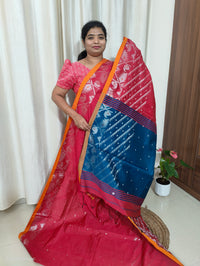 Fancy Silk Cotton - Reddish Pink with Peacock Blue