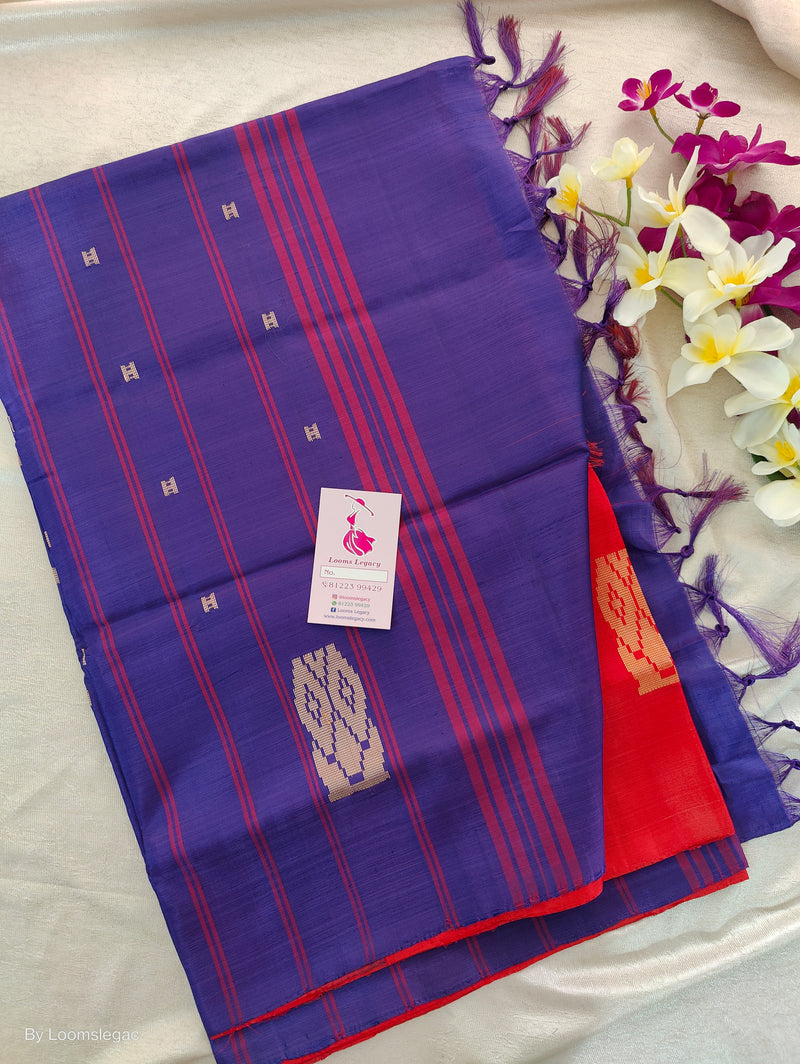 Red with Violet Pallu Handwoven Chinnalampattu Saree