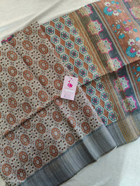 Semi Ghicha Honey Brown with Grey Printed Saree