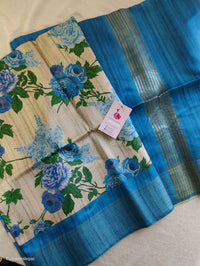 Semi Ghicha Blue Floral Printed Saree