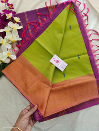 Parrot Green with Purple Pallu Chinnalampattu Long Border Saree