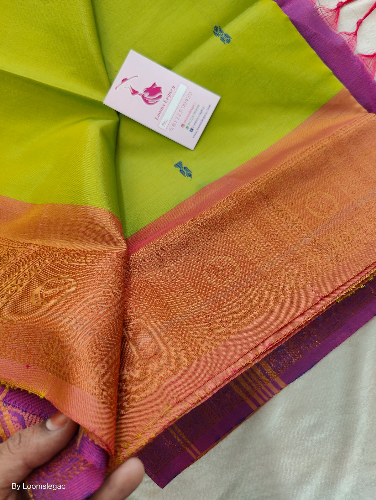 Parrot Green with Purple Pallu Chinnalampattu Long Border Saree