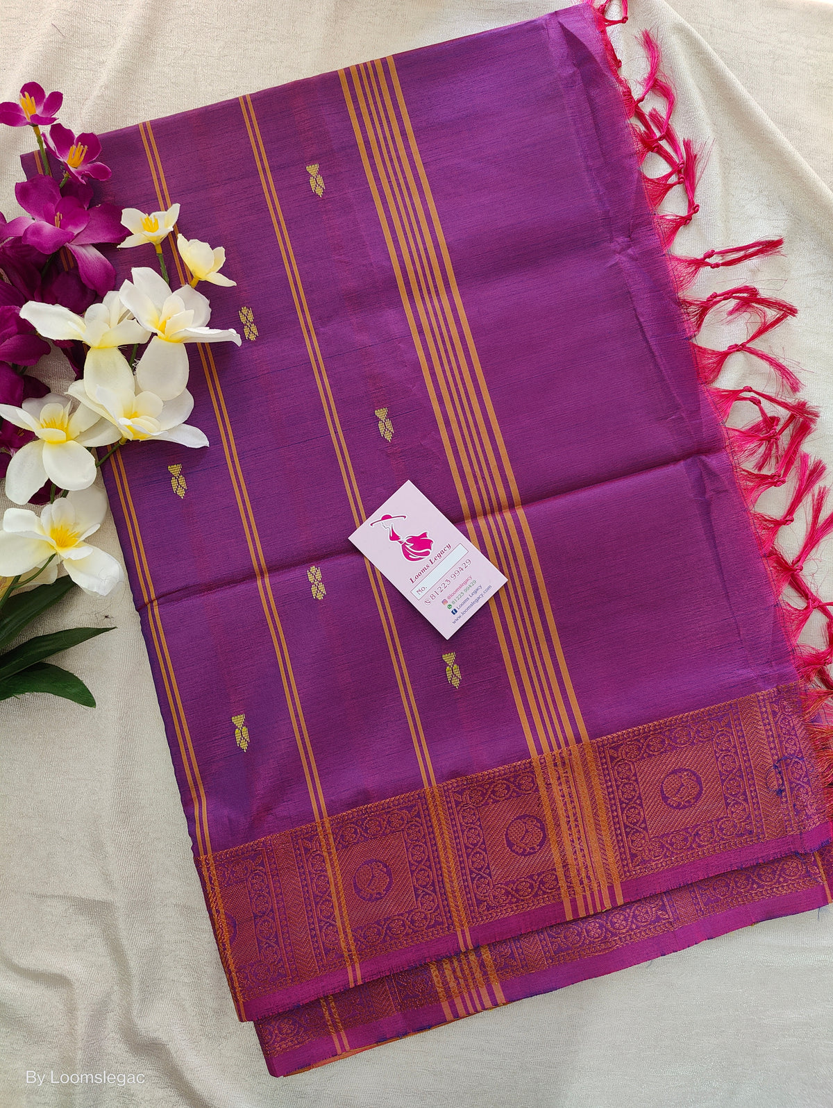 Parrot Green with Purple Pallu Chinnalampattu Long Border Saree