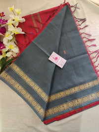 Grey with Maroon Pallu Chinnalampattu Long Border Saree