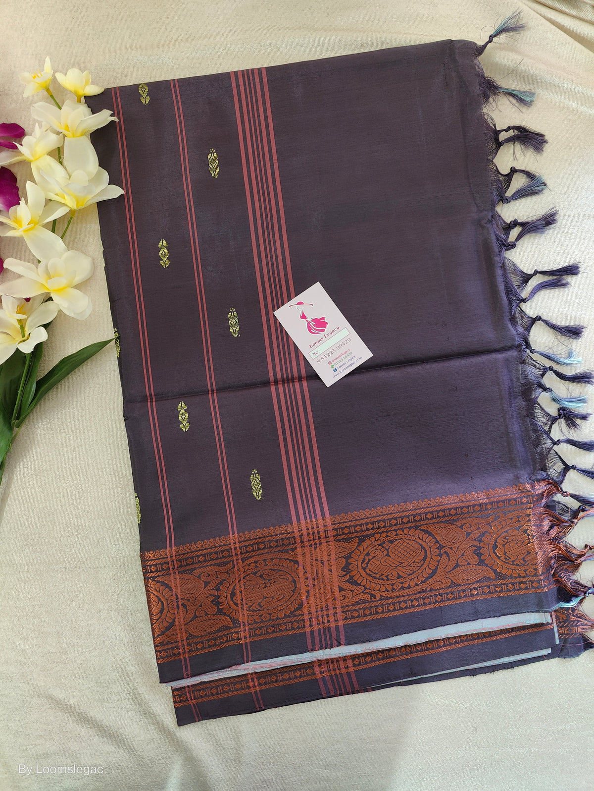 Dual Shade Grey cum Pink with Dark Purple Pallu Chinnalampattu Long Border Saree