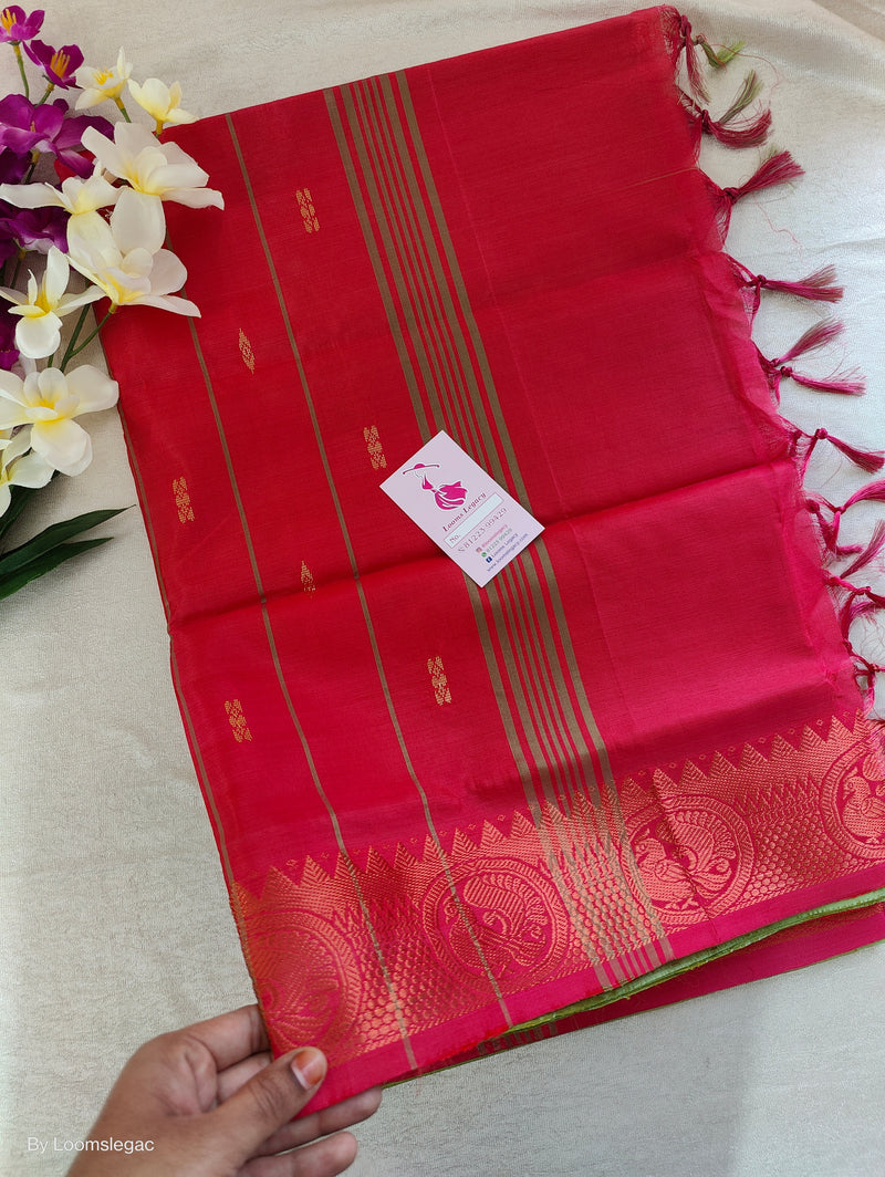 Green with Red Pallu Chinnalampattu Long Border Saree