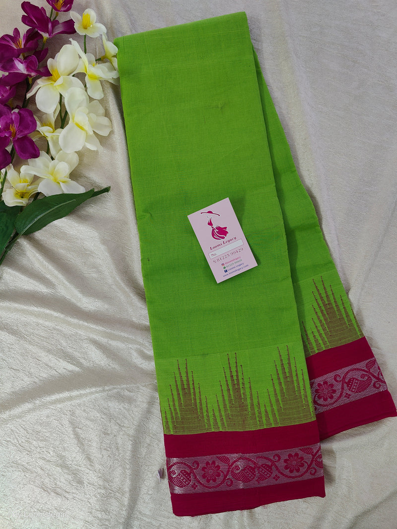 Thalampoo Korvai Cotton  - Paroot Green with Pink