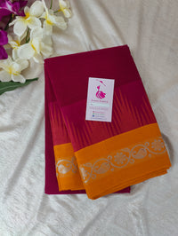 Thalampoo Korvai Cotton  - Dark Pink with Mustard Yellow