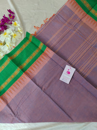 Thalampoo Korvai Cotton  - Dual Shade Orange cum Blue with Green