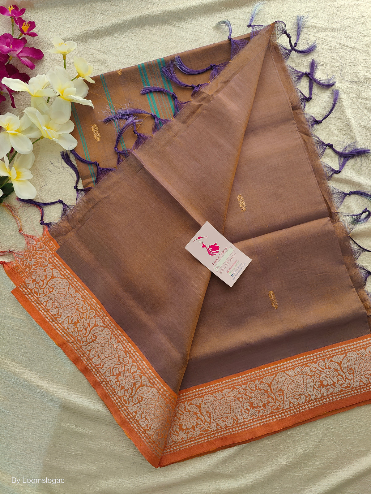 Dual Shade Brown cum Orange Chinnalampattu Border Saree