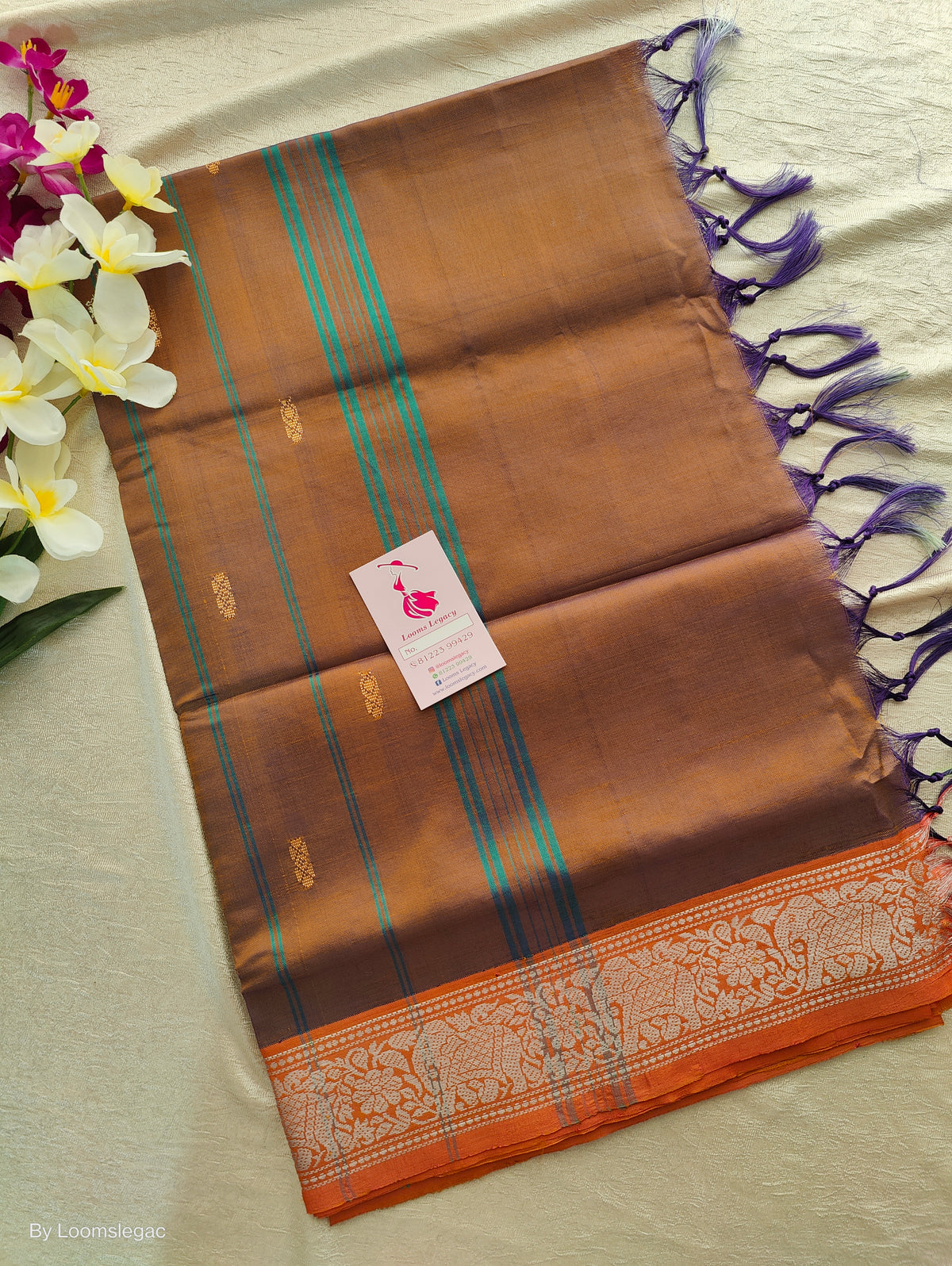 Dual Shade Brown cum Orange Chinnalampattu Border Saree