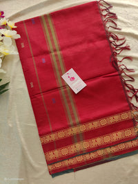 Grey with Maroon Pallu Chinnalampattu Border Saree