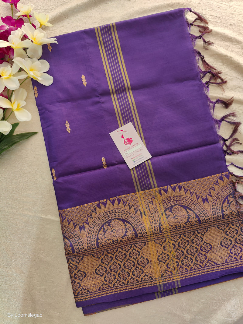 Golden Yellow with Violet Pallu Chinnalampattu Long Border Saree