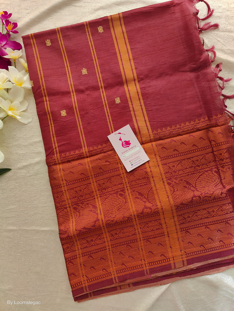 Dual Shade Onion Pink cum Maroon with Maroon Pallu Chinnalampattu Long Border Saree