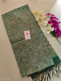 Semi Ghicha Sea Green Floral Printed Saree